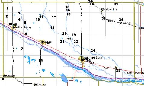 Dawson Co. Cemeteries map