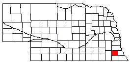 Nebraska map with Johnson Co. highlighted.